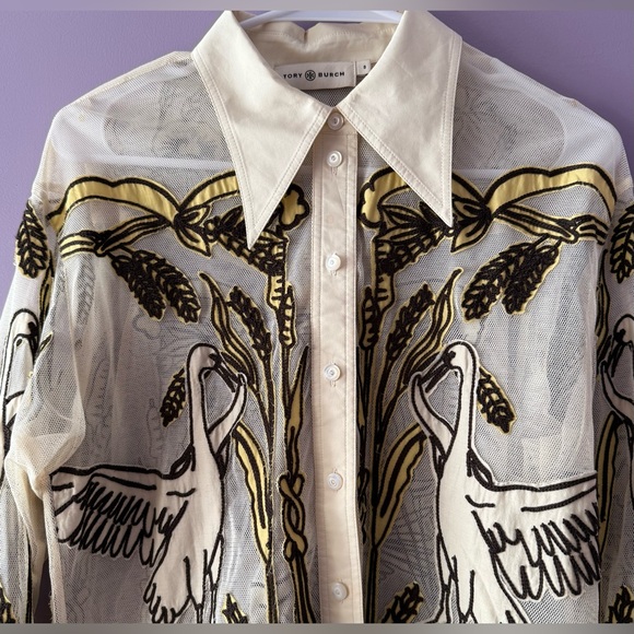 Tory Burch Brigitte Wheat Print Roll Tab Shirt - Picture 4 of 16